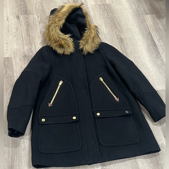 J Crew Size 8P Black Italian Stadium Cloth Nello Gori Fur Wool Cocoon Jacket - Picture 3 of 10